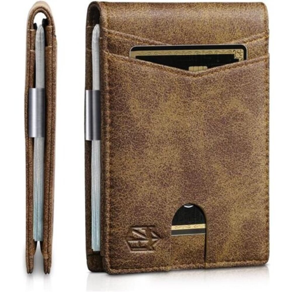 Slim Wallet for Men Gifts 12 Card Slots ID Window With Money Clip